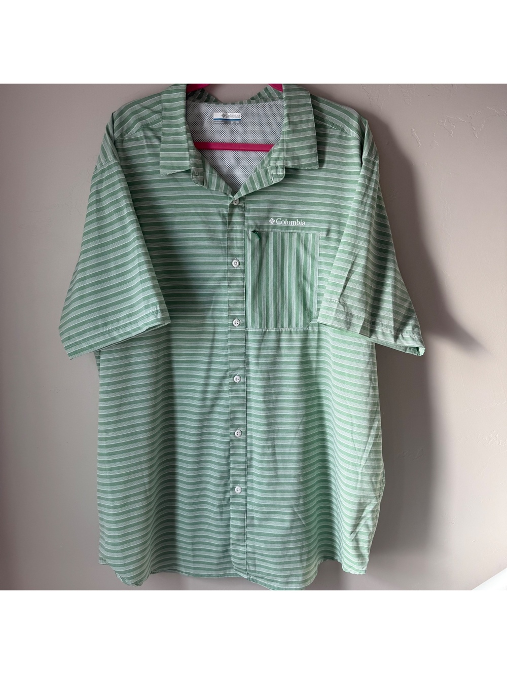 Columbia Sportswear Striped Button Up Shirt Green Omni-Shade | 2X Tall